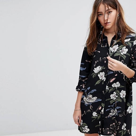Glamorous Long Sleeve Shirt Dress In Blossom Floral - Picture 1 of 2